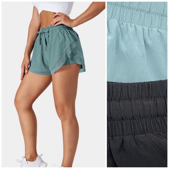 NEW Halara‎ Drawstring Contrast Flowy Mesh 2 in1 Shorts Activewear Dance Yoga - Picture 1 of 13